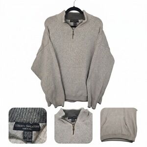 Vintage Liberty Sweaters Quarter Zip Pullover‎ XL USA Made Beige Grandpa Core